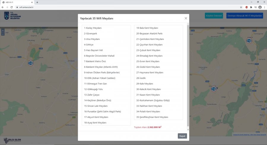Başkentin 35 Meydanında Ücretsiz İnternet Hizmeti Verilecek