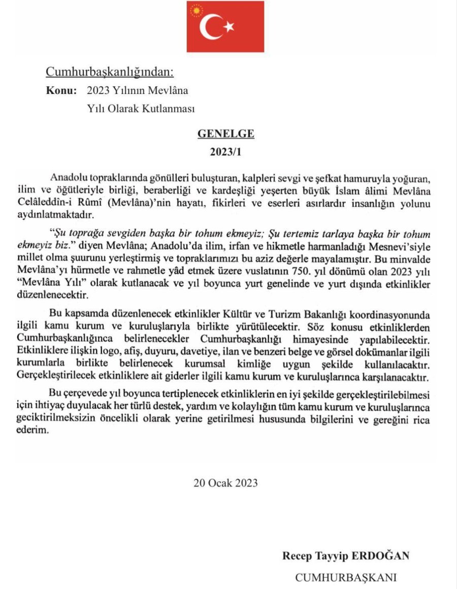 Başkan Altay 2023’ü Mevlana Yılı İlan Eden Cumhurbaşkanı Erdoğan’a Teşekkür Etti