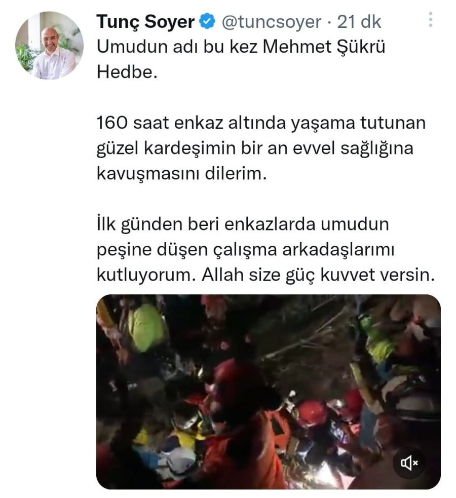 Hatay’da 62 Yaşındaki Mehmet Amca 160 Saat Sonra Enkazdan Kurtarıldı