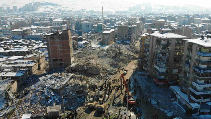 Malatya’da Enkaz Kaldırma Çalışmaları Havadan Görüntülendi