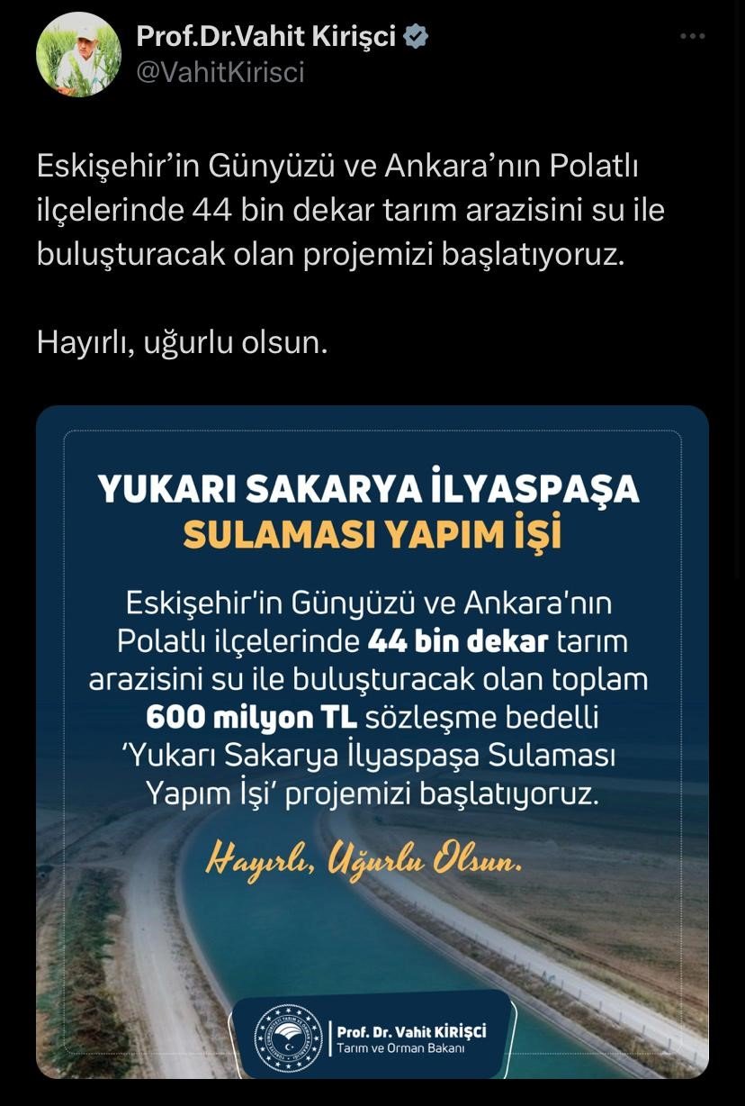 Tarım Ve Orman Bakanı Vahit Kirişçi’den Eskişehir Paylaşımı