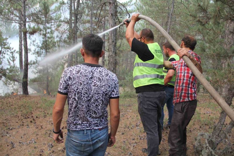 Pulluk Makinesinin Kıvılcımından Çıkan Yangına Müdahale Sürüyor