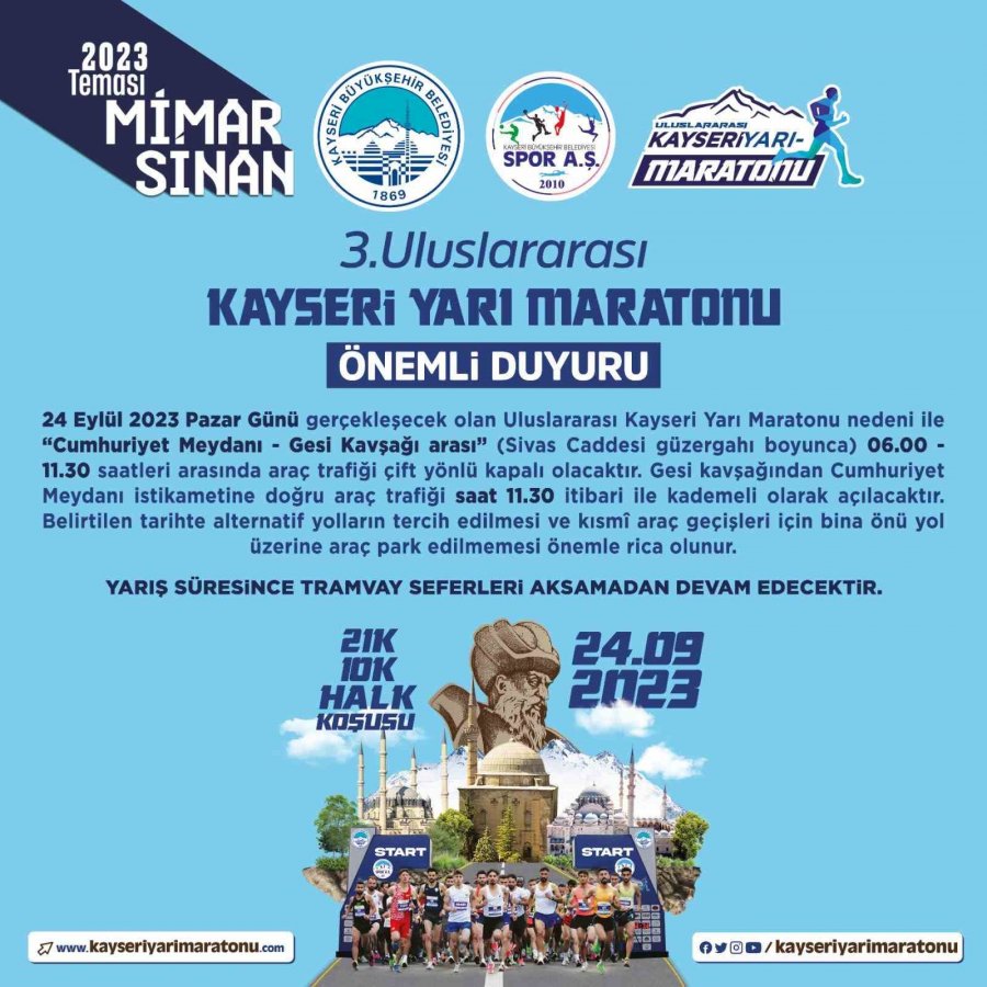 Büyükşehir İle Uluslararası Kayseri Yarı Maratonu Başlıyor