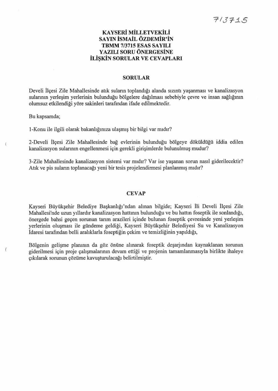 Özdemir Sordu, Bakanlık Yanıtladı: "zile Mahallesinin Sorunu Çözülecek"