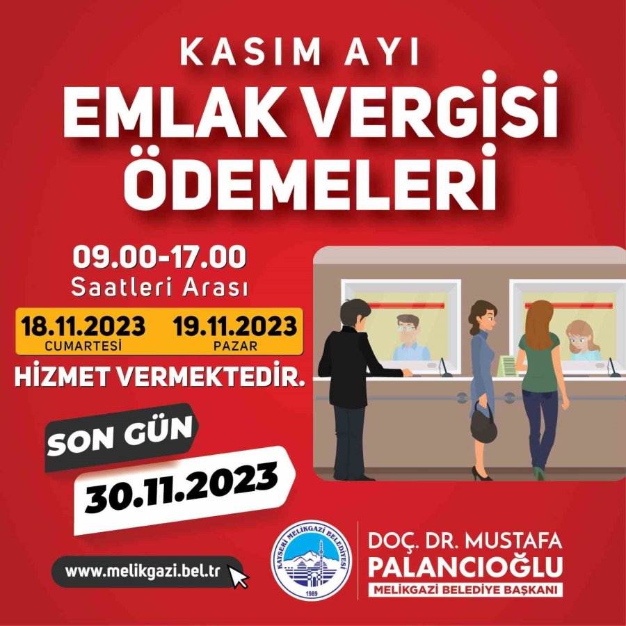 Melikgazi Belediyesi Vezneleri Hafta Sonu Açık