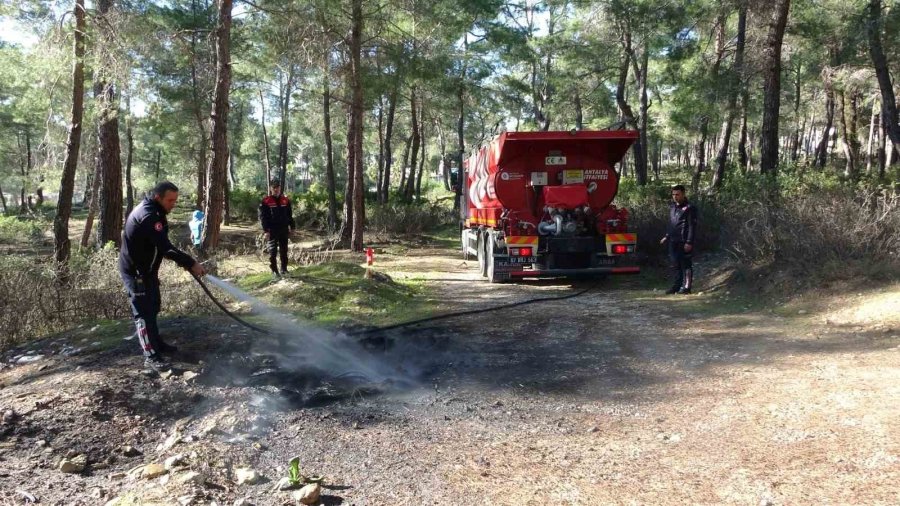 Ormanlık Alanda Yakılan Lastikler İtfaiye Ve Jandarmayı Alarma Geçirdi