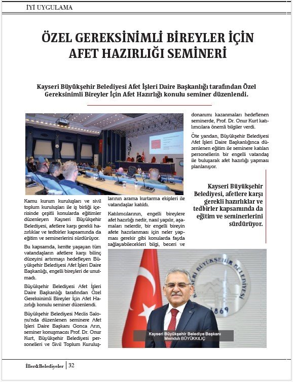 Kayseri Büyükşehir; Tbb Dergisi’ne Örnek Oldu