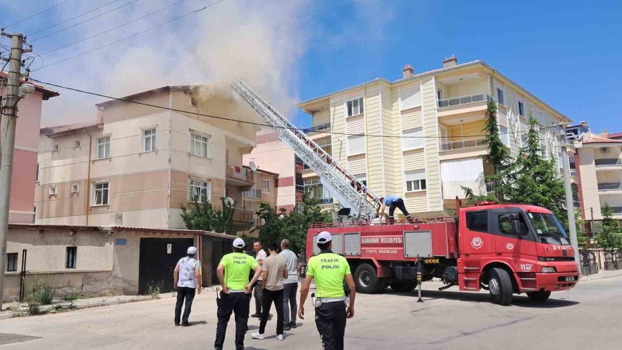 Karaman’da Çatı Yangını: 1 Kişi Dumandan Etkilendi