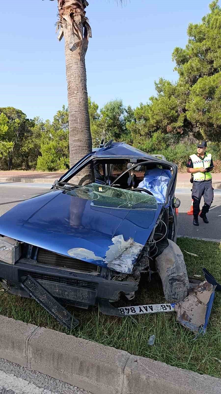 Palmiyeye Çarpan Araç Sürücüsü Hayatını Kaybetti