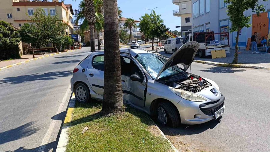 Otomobil Refüjdeki Palmiyeye Çarptı, Araçtaki Yaralıların İlk Yardımına Vatandaşlar Koştu