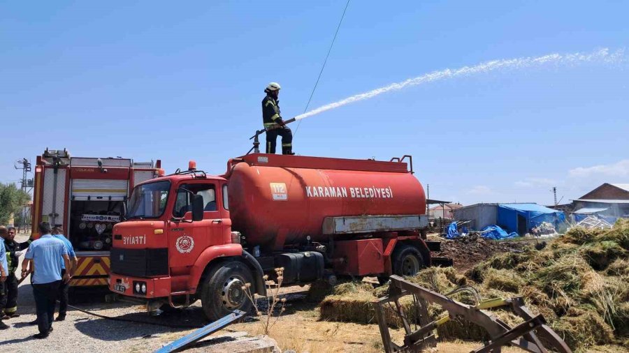 Karaman’da Çıkan Yangında 400 Saman Balyası Kül Oldu