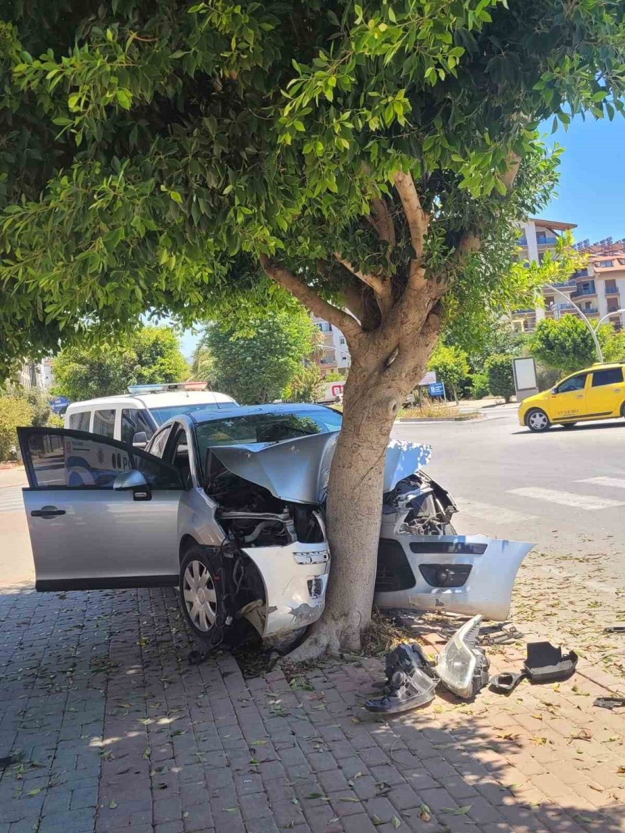 Ağaca Çarpan Otomobil Hurdaya Döndü, Sürücü Kazayı Yaralanmadan Atlattı