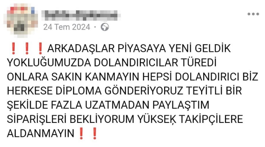 Sahte Diploma Sitesi Açıp, ’dolandırıcılara İnanmayın’ Paylaşımına Dikkat