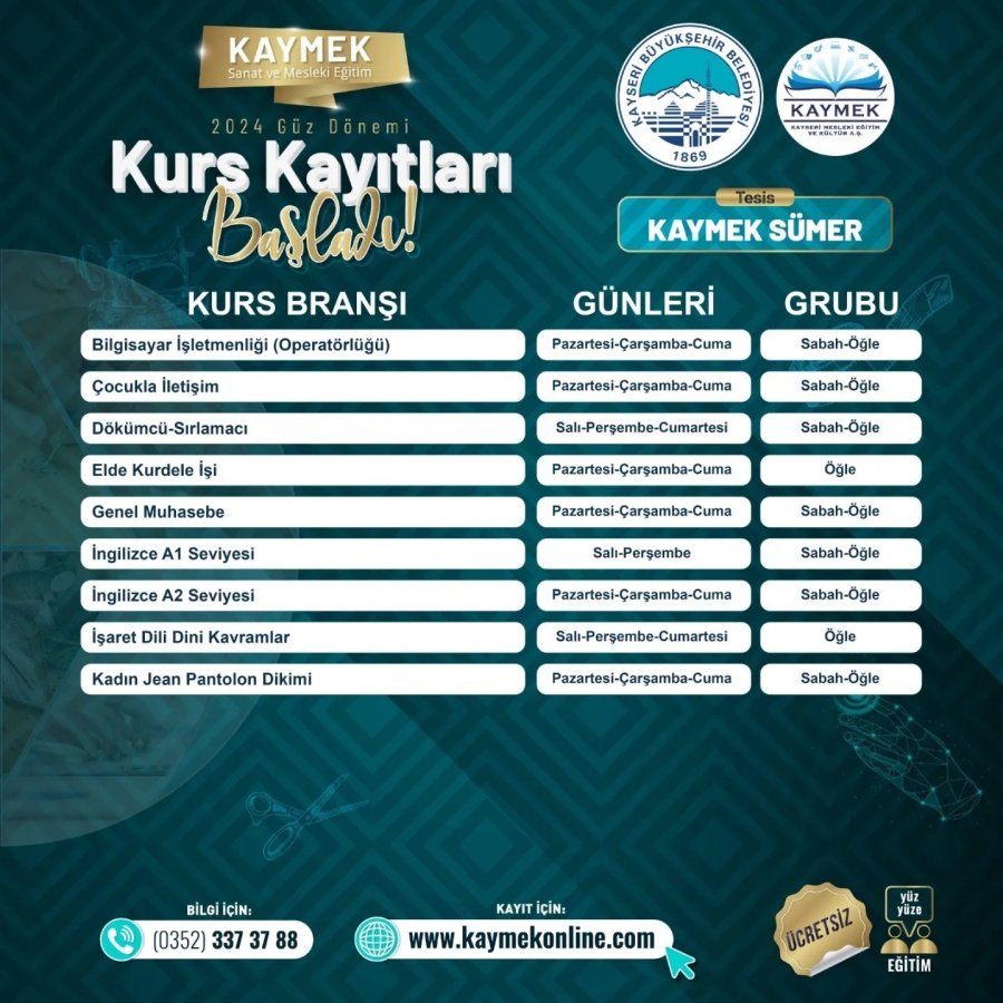 Kaymek’te 2024-2025 Eğitim Öğretim Yılı Kurs Başvuruları Başladı