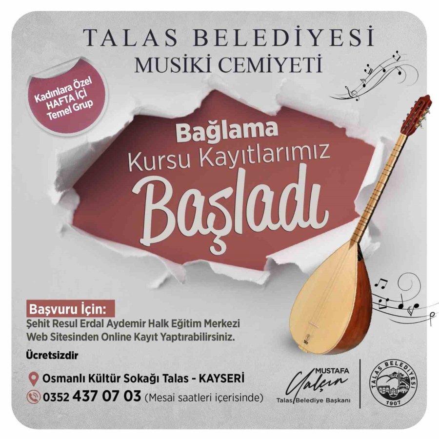 Bağlama Öğrenmek İsteyenler Talas Musiki Cemiyeti’ne