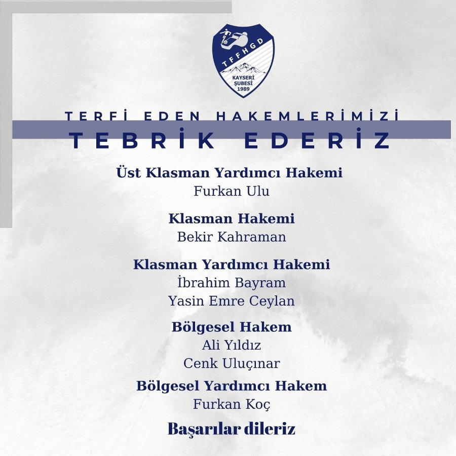 Kayseri Bölgesi’nden 7 Futbol Hakemi Terfi Etti