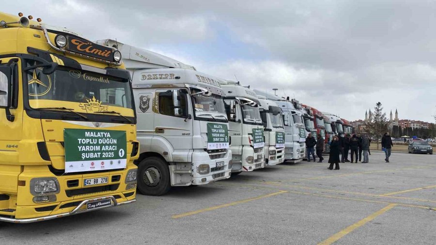 Konya’dan Malatya’ya 100 Çiftin Düğünü İçin Çeyiz Yardımları Tırlarla Yola Çıktı